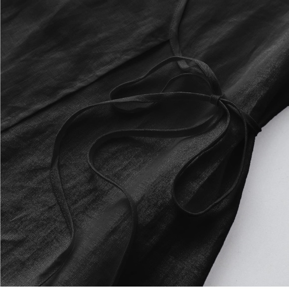 Amazhiyu Womens Pure Linen Summer Short Sleeve Wrap Midi Dresses with Pockets - Picture 3 of 5